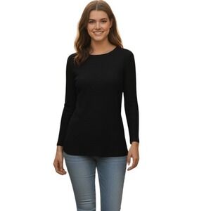BASIC APPAREL Black Ribbed Long Sleeve Crew Neck Casual Top Women‎ XS